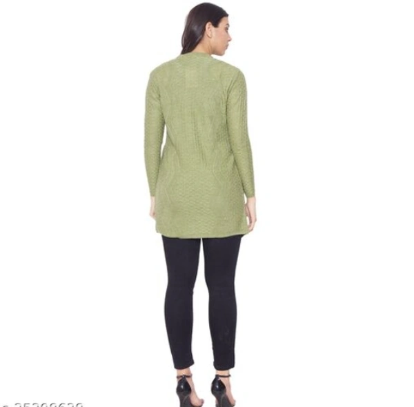  Clapton Women's Acrylic  Green Blend Full Sleeve Winter Wear Long Cardigan/Shrug Beige - M, Green, Wool, Pack Of 1